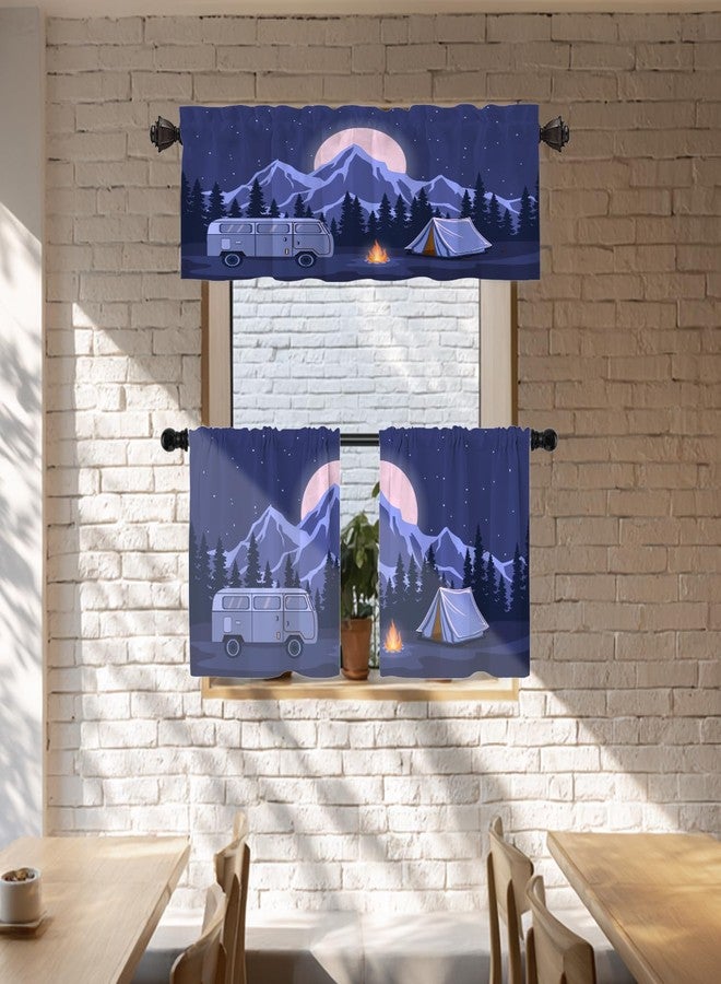 Batmerry Dark Blue Psychedelic Adventure Camping Tier Curtains, Art Starry Night Window Treatment Short Kitchen Curtain Multilayer Polyester Blackout for Living Room/Bathroom, 2 Pack 26x24 inches - Image 4